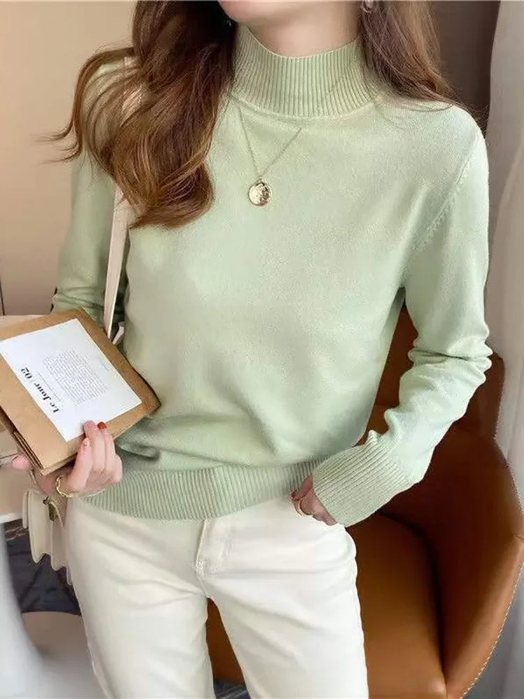 Autumn Winter Chic Bottom Sweaters Turtleneck Pullover Loose Long Sleeve