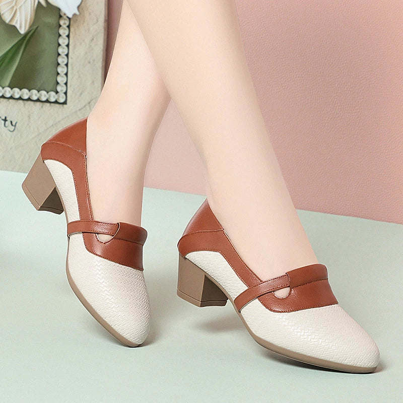 Soft Leather Single Shoes French Retro Pointed-Toe Leather Shoes Shallow Mouth Loafers For Women's Autumn New Thick Heel Shoes