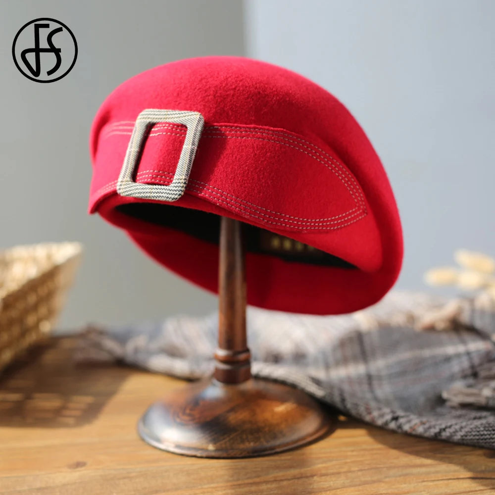 FS Vintage Women's British Wool Felt Cloche Hat – Wide Brim Fedora with Bow for 2024 Winter