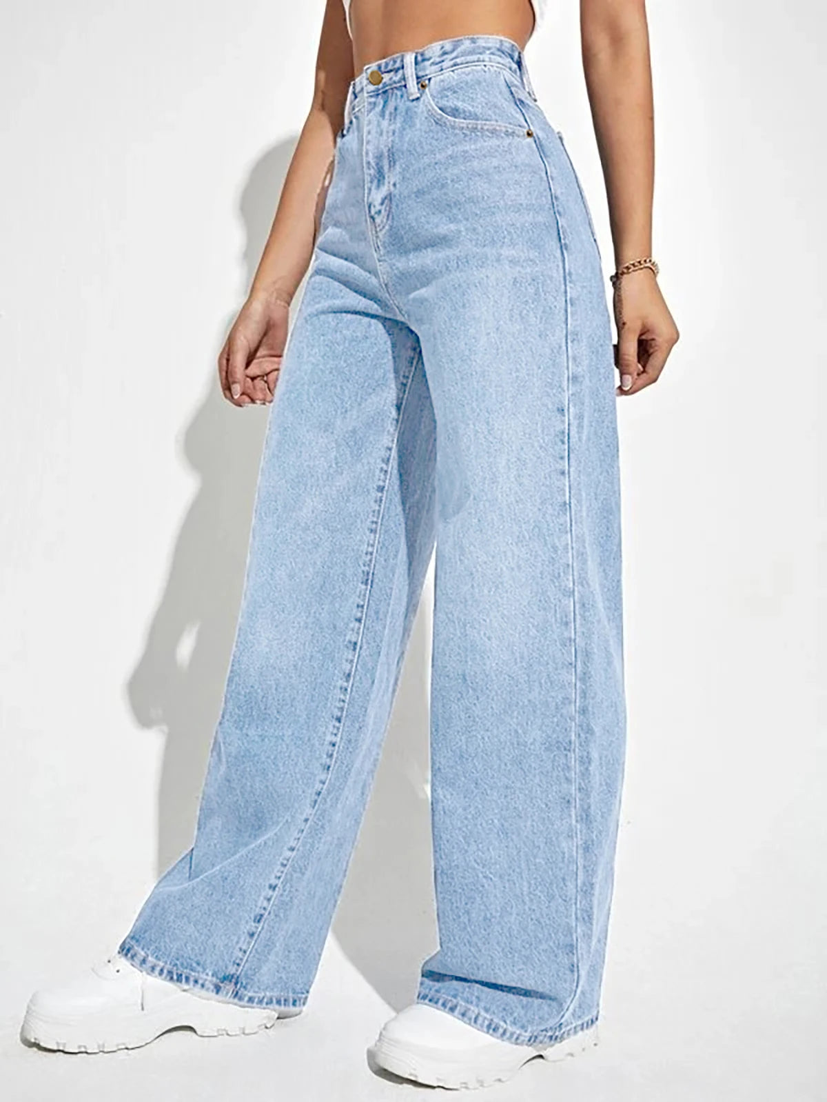 2024 new women's wear European and American loose Denim wide leg pants