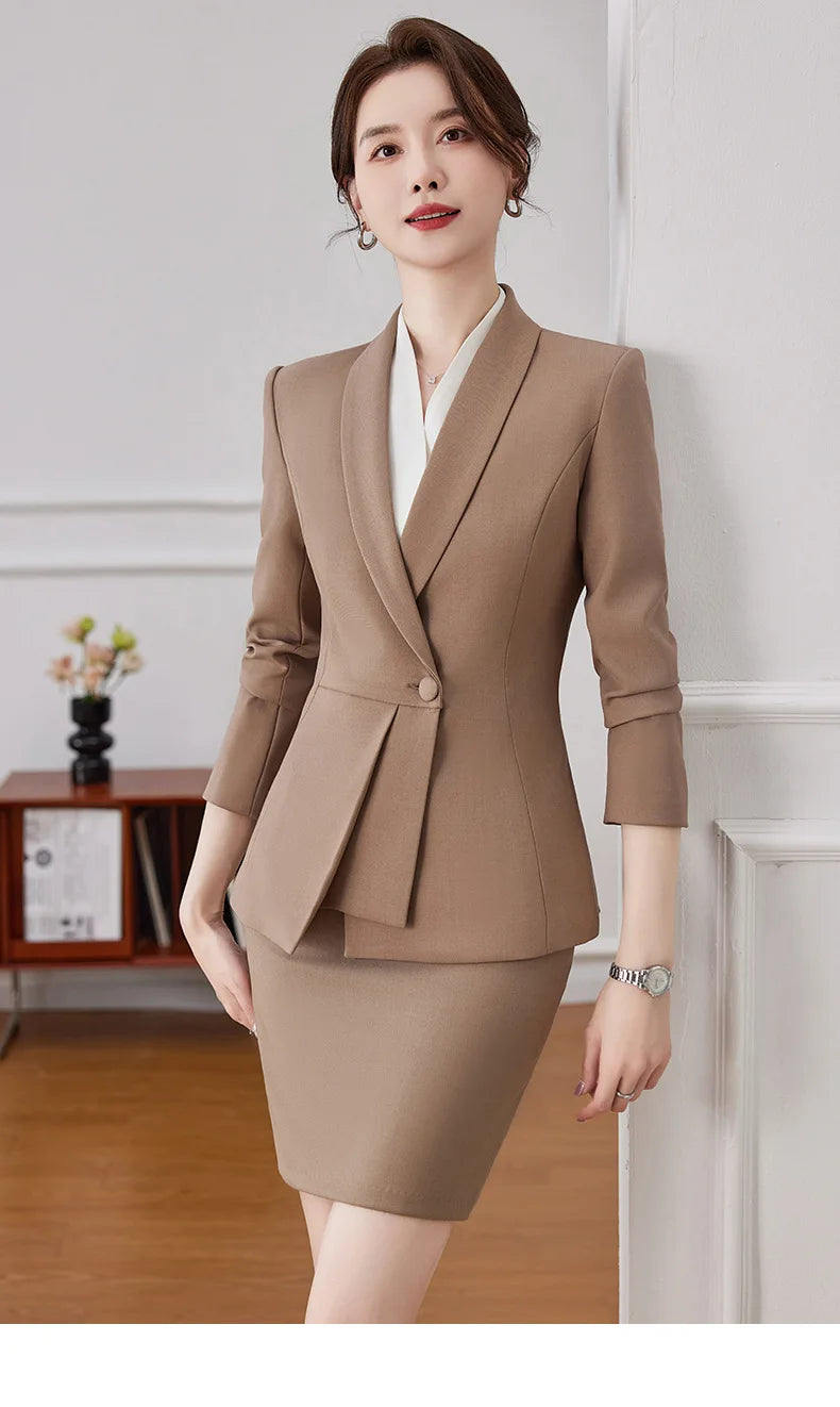 Korean Fashion Skirt Suits for Women Long Sleeve Office Casual Two Piece 2024 New Spring Autumn Button Solid Lapel Pant Suits