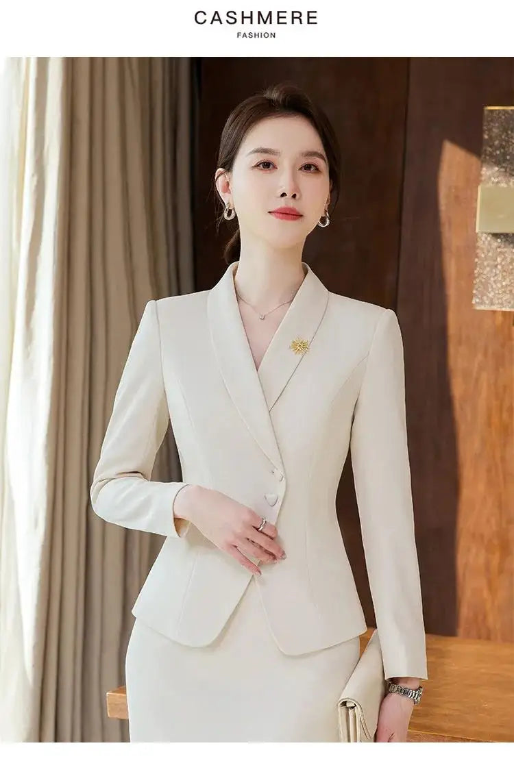 Office Business Women's Suit Pants Two-piece Set 2024 New Spring Autumn Long Sleeve Heart Button Jacket Slim Trousers Skirts