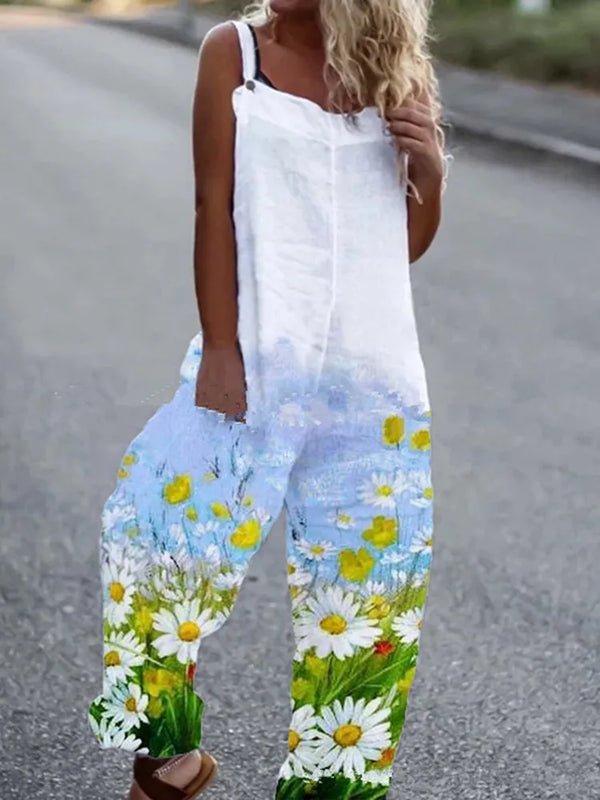 Elegant Vintage Retro Floral Print Women Jumpsuits Summer New Spaghetti Strap Casual Streetwear Office Rompers Overalls Female