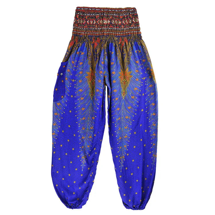 Women Yoga Boho Pants Leggings Floral Printing With Pocket Harem Bohemian High Waist  elastic waistband and ankle strapping
