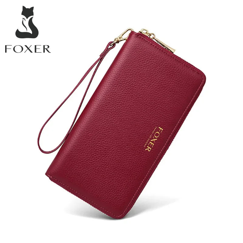 FOXER Women Split Leather Wallet Female Long Clutch Bags