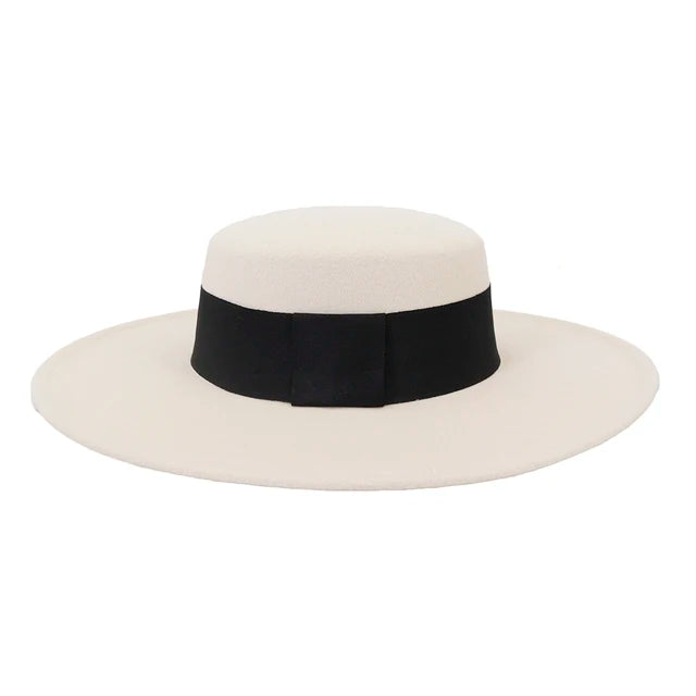 French Women's Wide Brim Fedora Hat – 10CM Winter Wool Felt Derby &amp; Wedding Jazz Hat