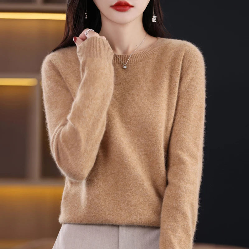 Wool Cashmere Sweater Women's O-Neck