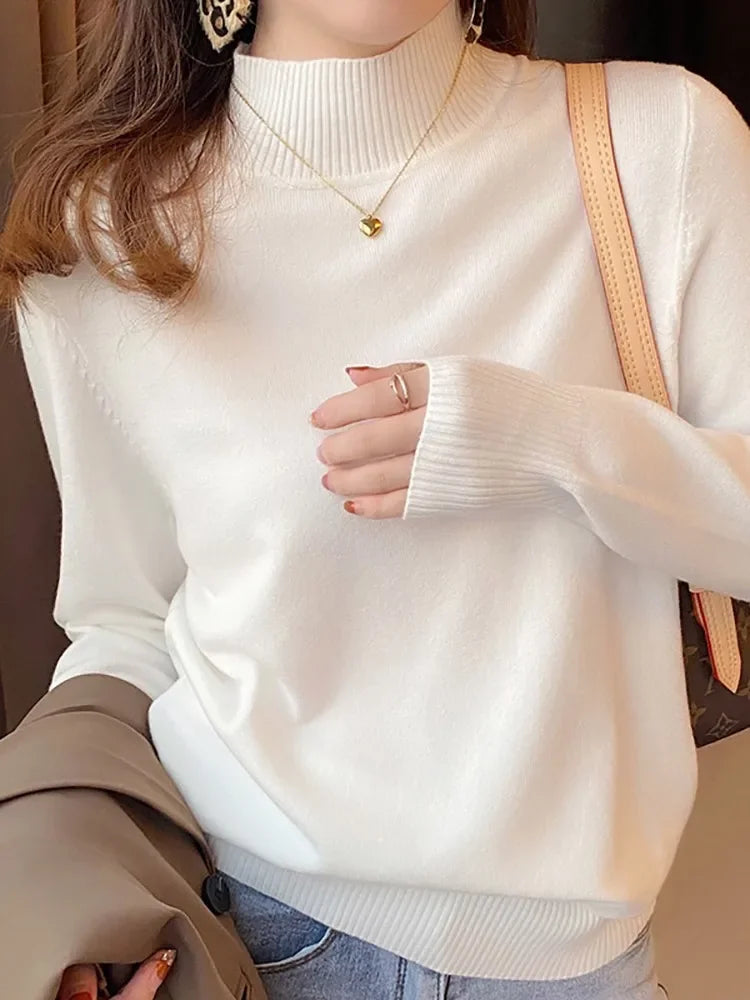 Autumn Winter Chic Bottom Sweaters Turtleneck Pullover Loose Long Sleeve