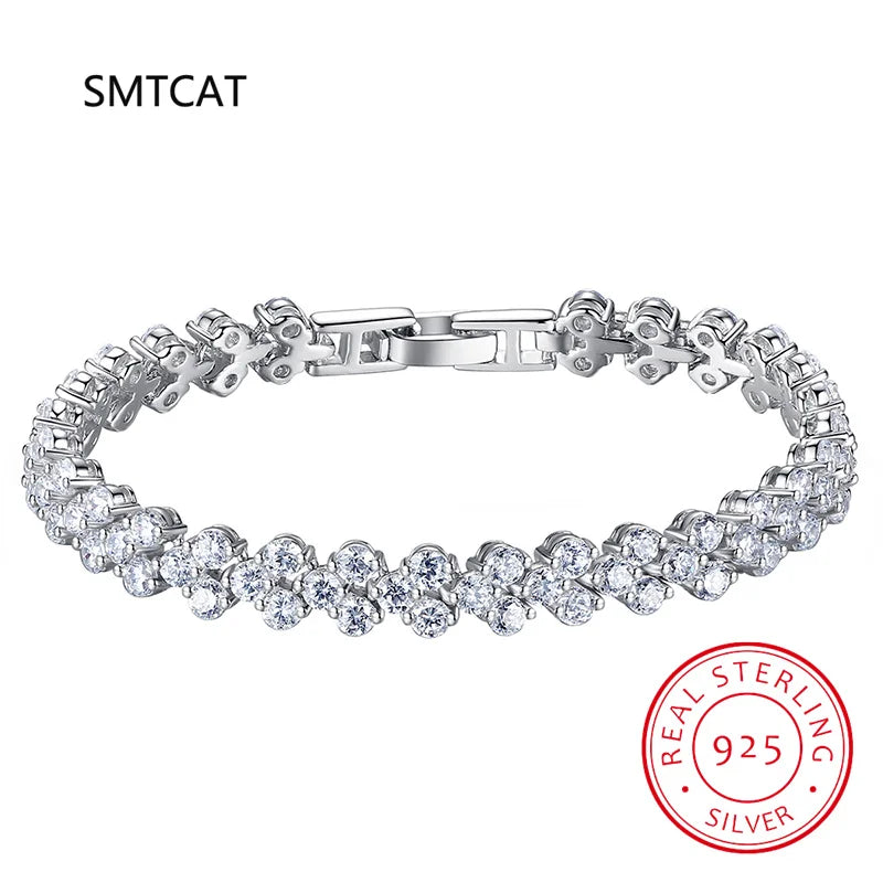 100% Solid Silver 925 Simulated Moissanite Bracelet – Lab Diamond Jewelry for Women