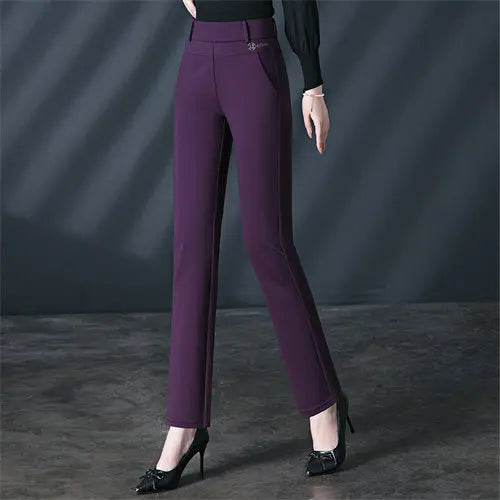 Black Stretch Suit Pants Women's Fashion Slim Trousers Green Purple Brown Pantalones 27-34