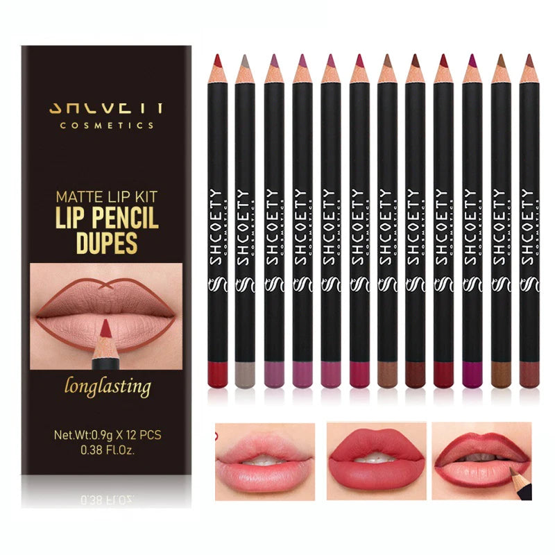 12pcs Matte Lip Liner Set Long-lasting Color Waterproof Lip Liner Sexy Full Lips Lip Retouching Cosmetic Makeup Tools