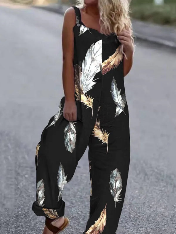 Elegant Vintage Retro Floral Print Women Jumpsuits Summer New Spaghetti Strap Casual Streetwear Office Rompers Overalls Female