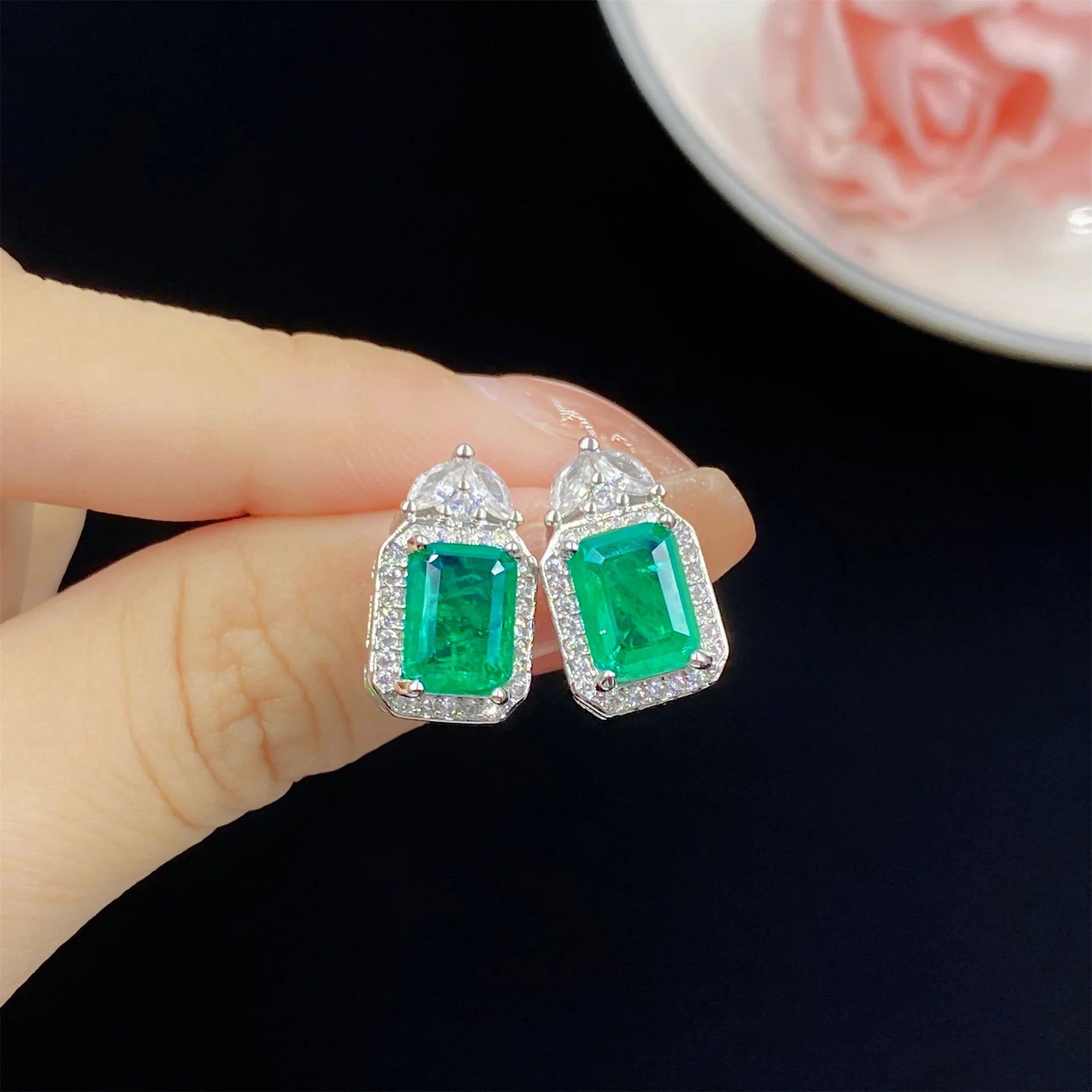 Simulation Emerald Tourmaline Full Diamond Luxury Princess Set – Ring, Pendant, Earrings, and Bracelet