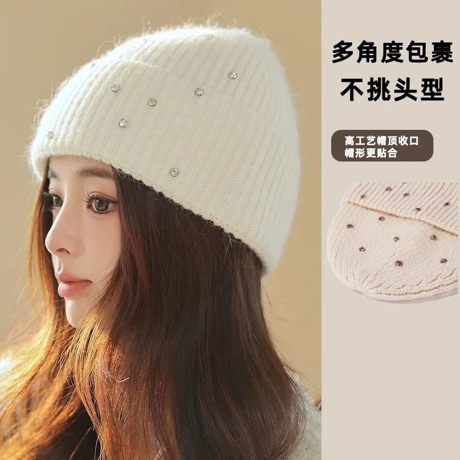 Rabbit Fur Beanie – Soft, Fluffy Angora Knitted Winter Hat for Women