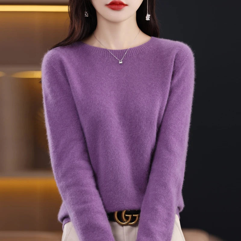 Wool Cashmere Sweater Women's O-Neck