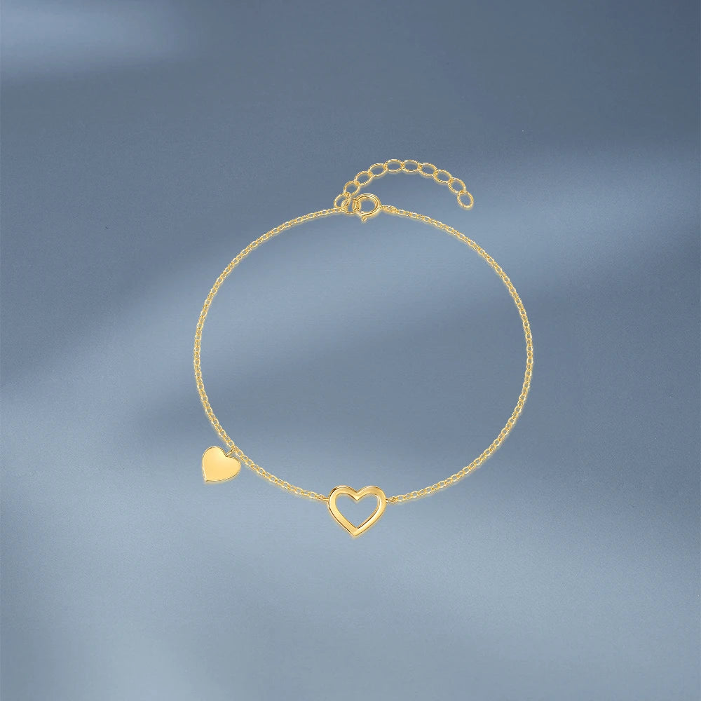 Aide 925 Silver Smooth Heart Shape Bracelet – 18K Gold Plated Light Luxury for Women