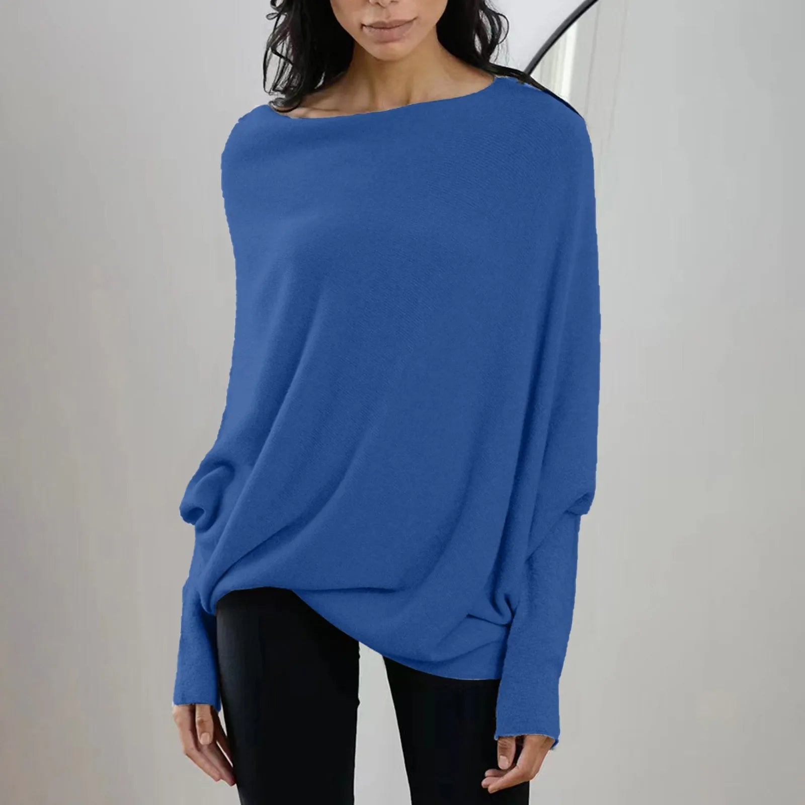 Womens Long  Sleeve Neck Tunic Tops  Fall Baggy Slouchy Pullover Sweaters Off The Shoulder Sweater