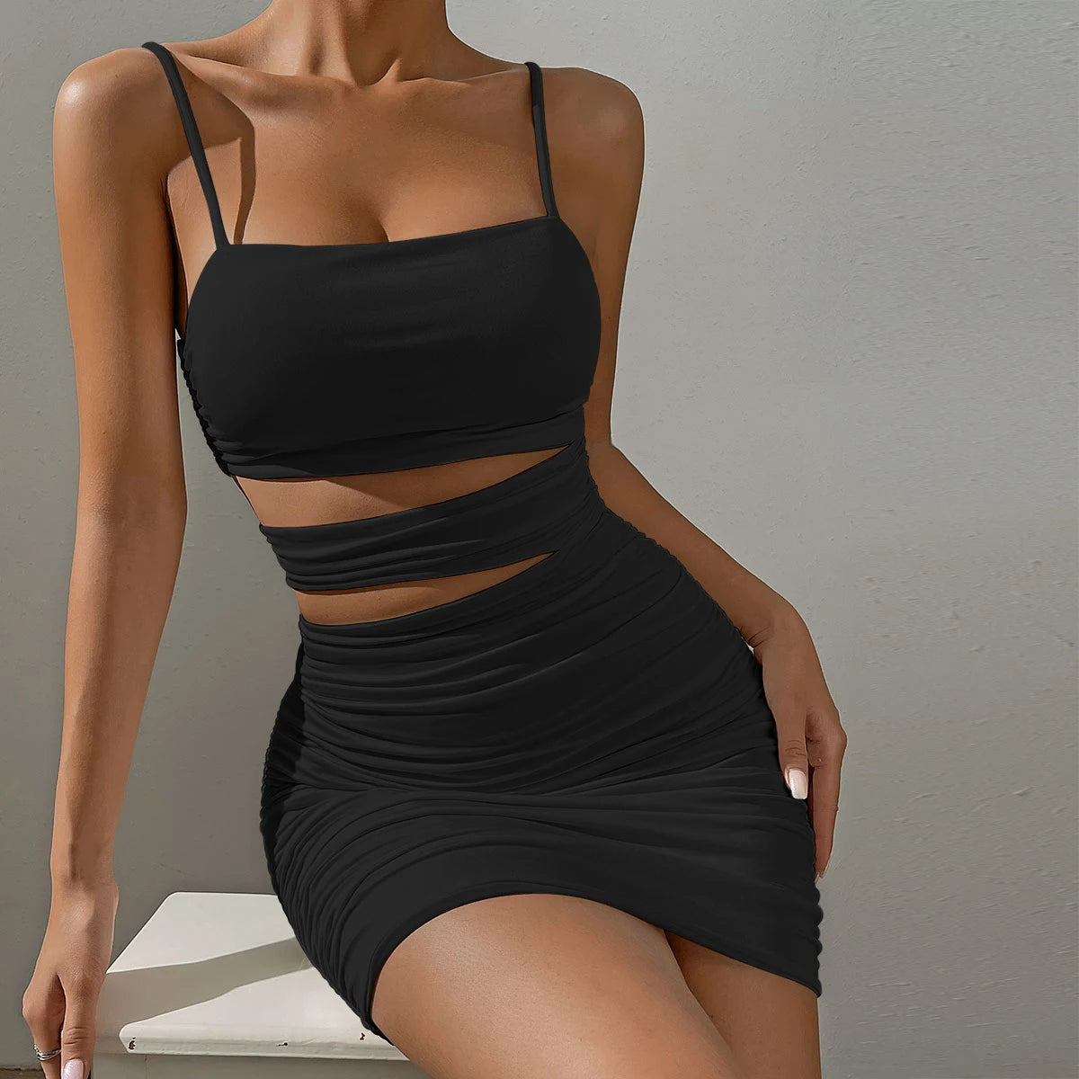 Women Sexy Spaghetti Strap Bodycon Mini Dress