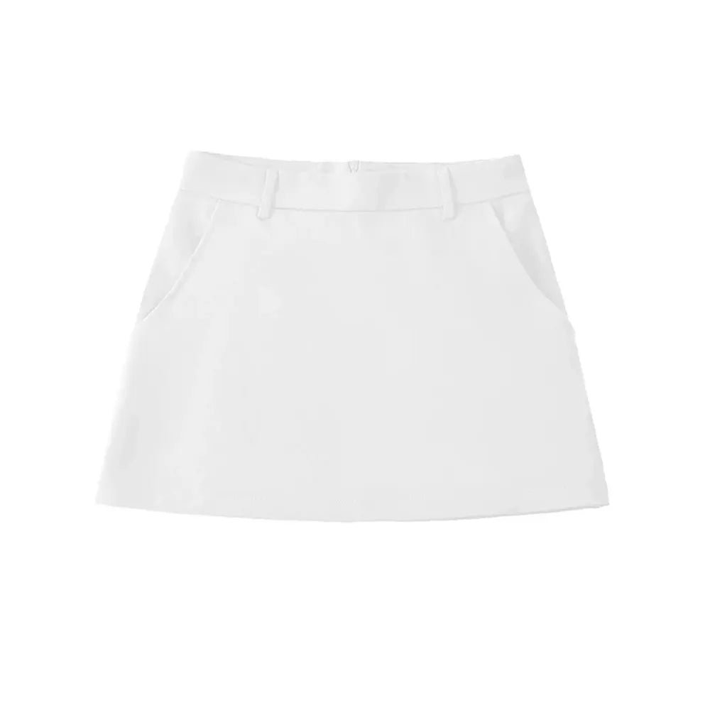 DUOPERI Women Fashion Solid Mini A-Line Skirt High Waist Back Zipper Female Chic Office Lady Basic Short Skirt