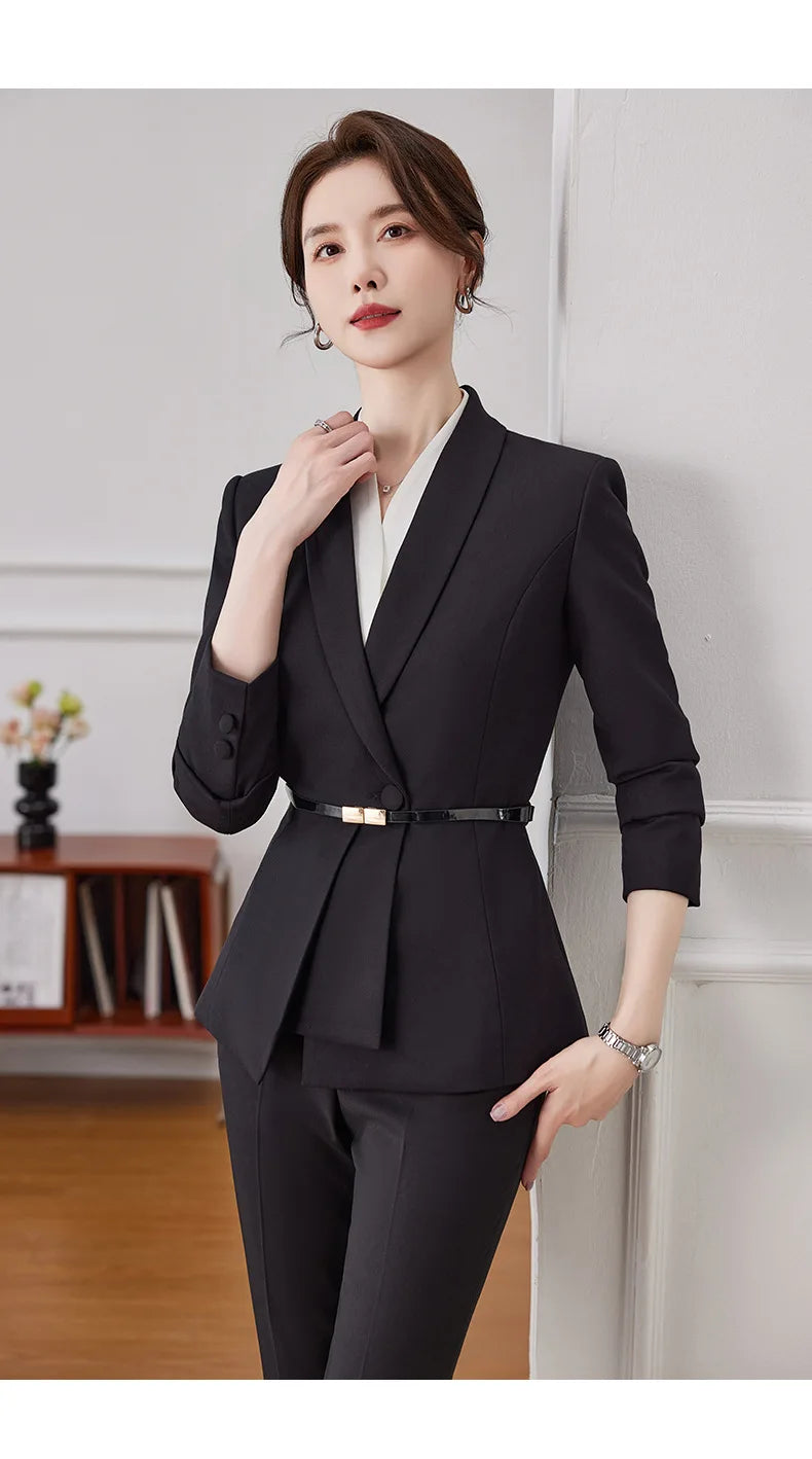 Korean Fashion Skirt Suits for Women Long Sleeve Office Casual Two Piece 2024 New Spring Autumn Button Solid Lapel Pant Suits