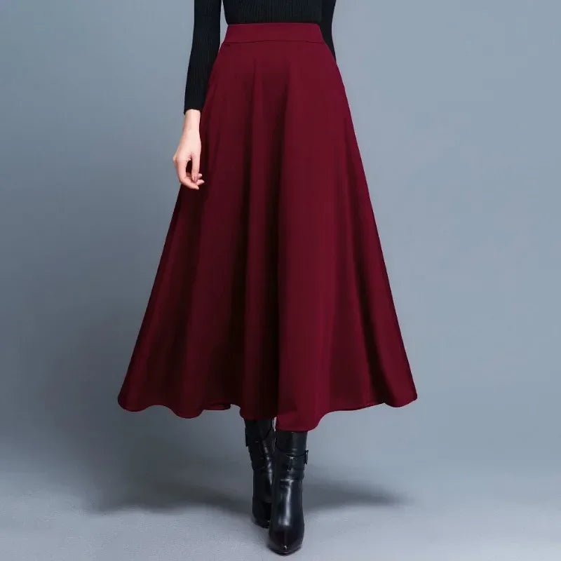 Autumn and Winter Solid Color Woolen Skirt Big Hem