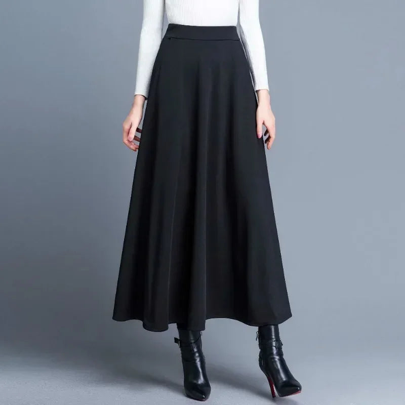 Autumn and Winter Solid Color Woolen Skirt Big Hem