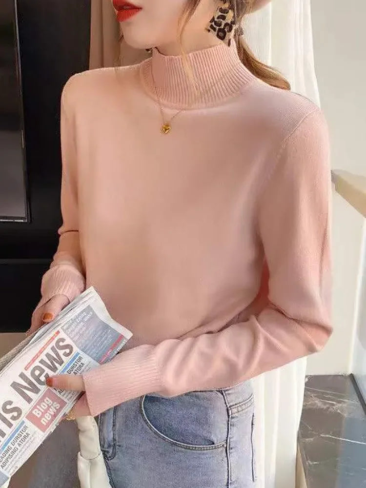 Autumn Winter Chic Bottom Sweaters Turtleneck Pullover Loose Long Sleeve