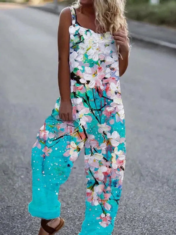 Elegant Vintage Retro Floral Print Women Jumpsuits Summer New Spaghetti Strap Casual Streetwear Office Rompers Overalls Female