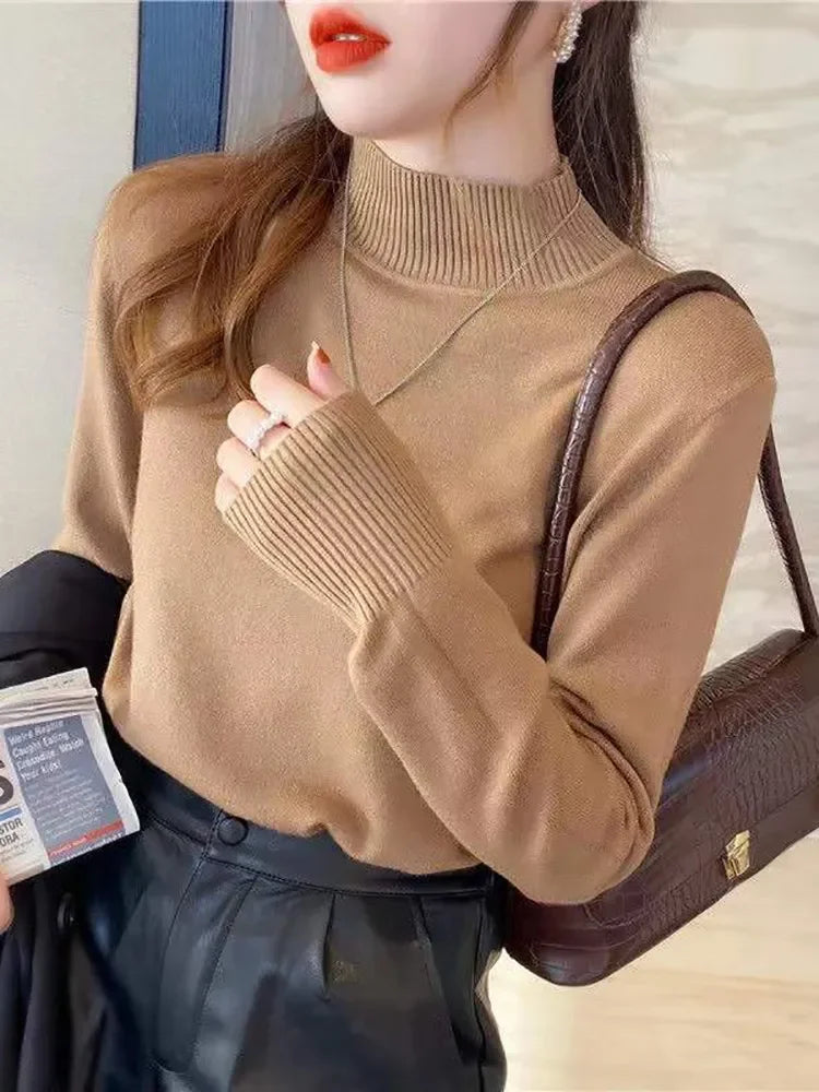 Autumn Winter Chic Bottom Sweaters Turtleneck Pullover Loose Long Sleeve