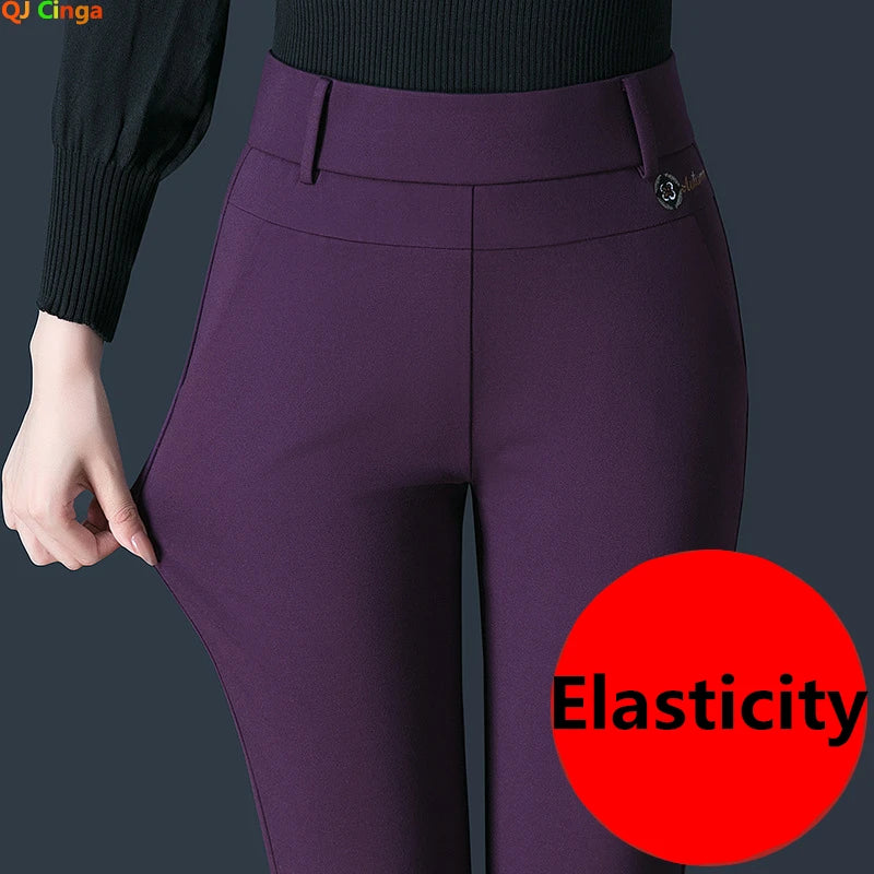 Black Stretch Suit Pants Women's Fashion Slim Trousers Green Purple Brown Pantalones 27-34