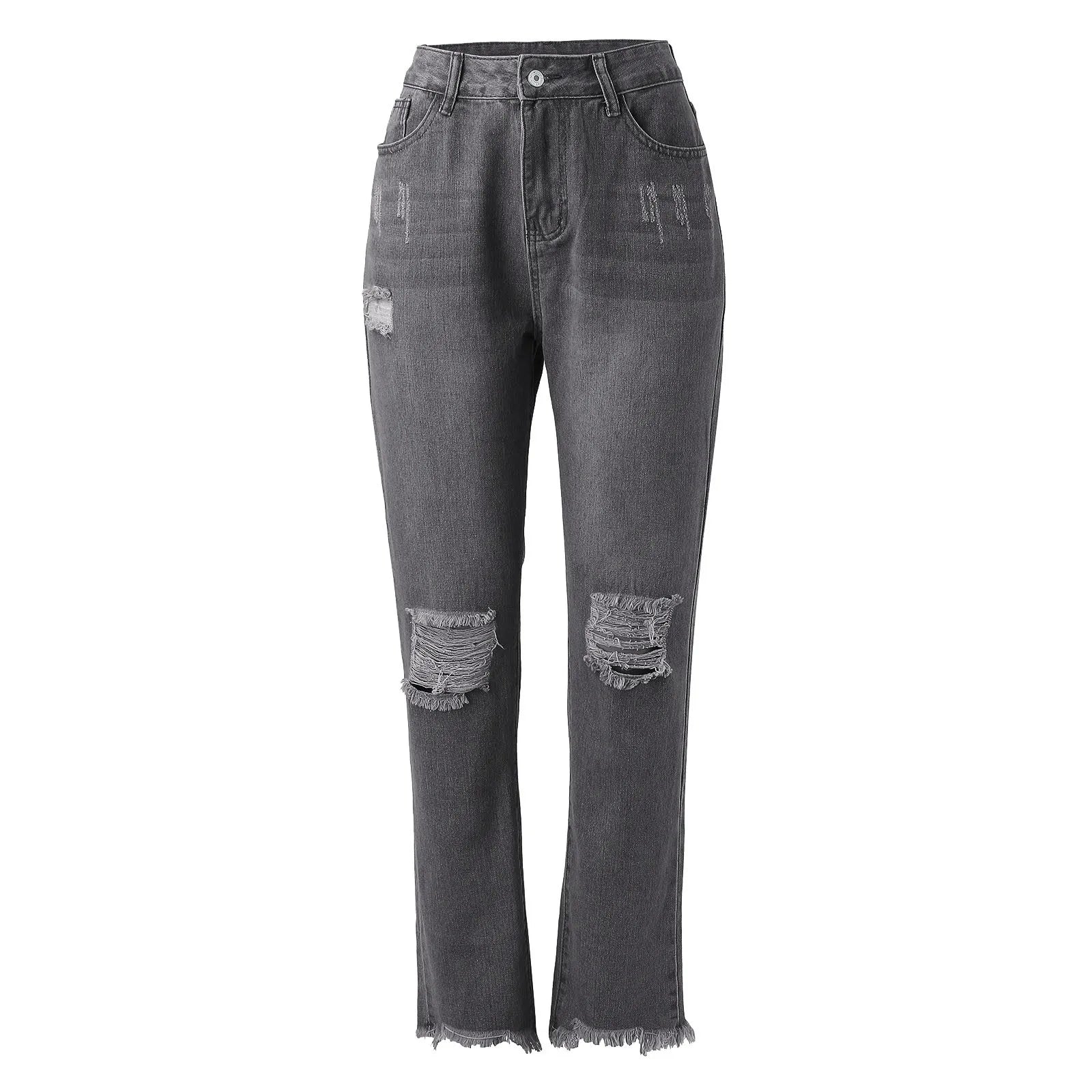 Women Fashion Straight Jeans Casual High Waisted Straight Trousers Ripped Slim Pants For Women Commuter 2024 Fashion Trend