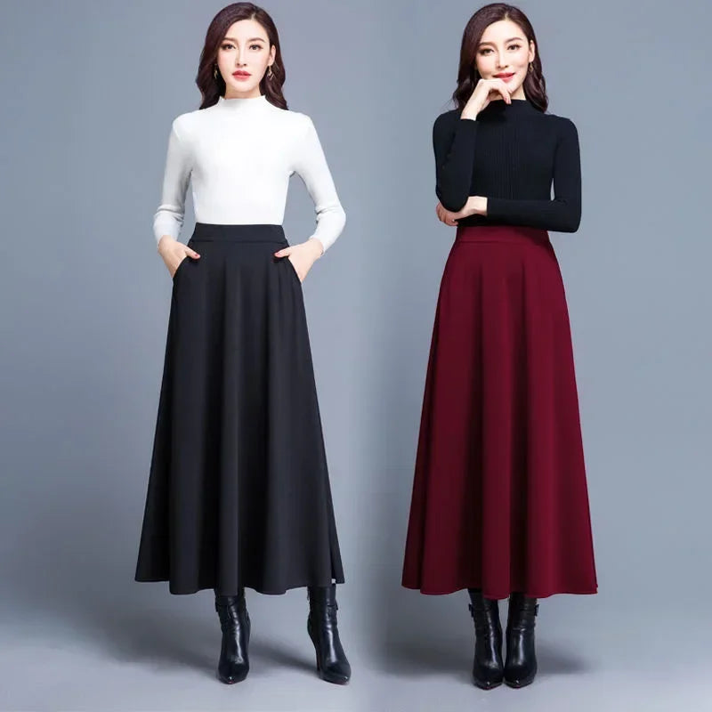 Autumn and Winter Solid Color Woolen Skirt Big Hem