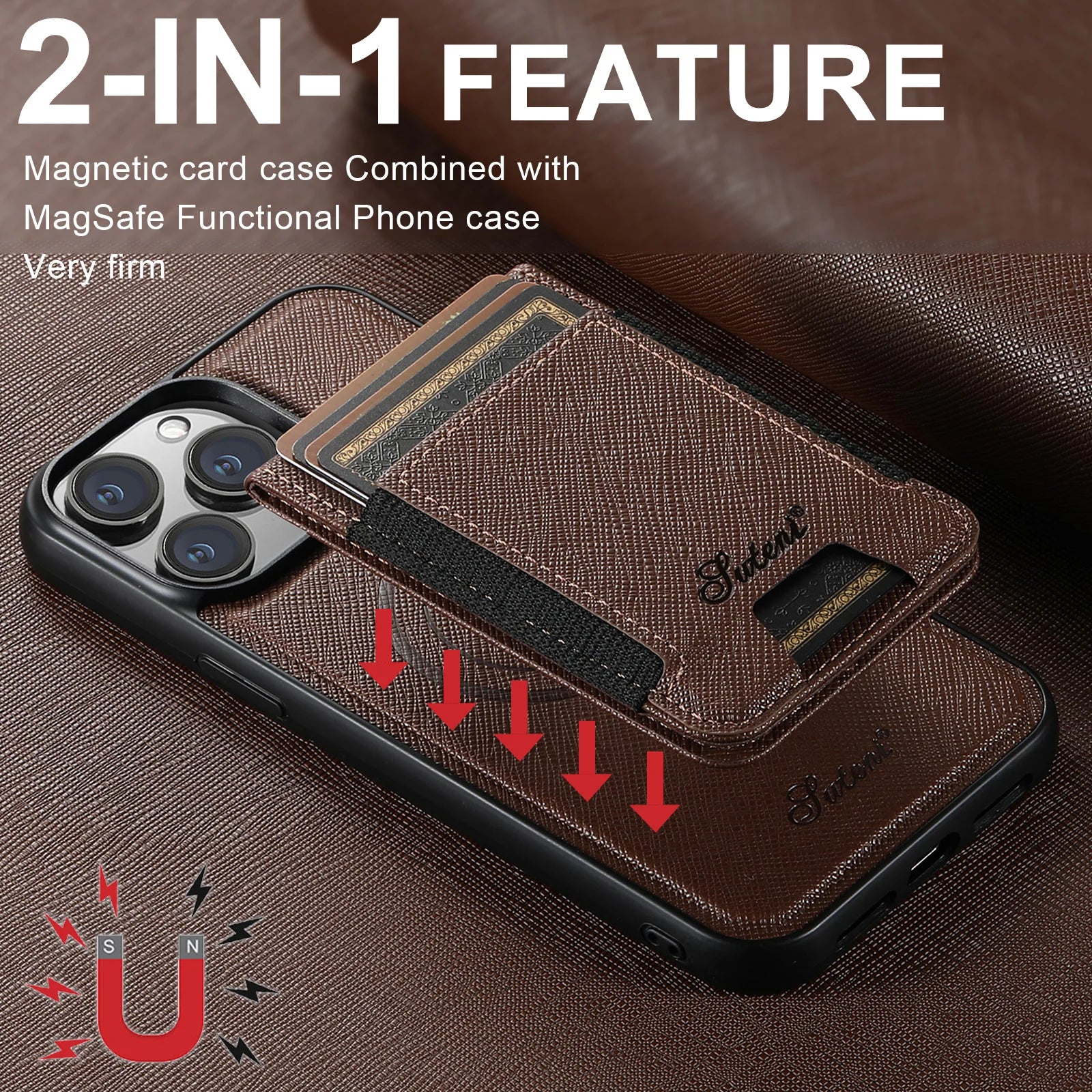 Magnetic Leather 2-in-1 Card Holder Wallet Phone Case