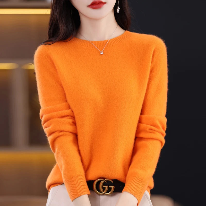 Wool Cashmere Sweater Women's O-Neck