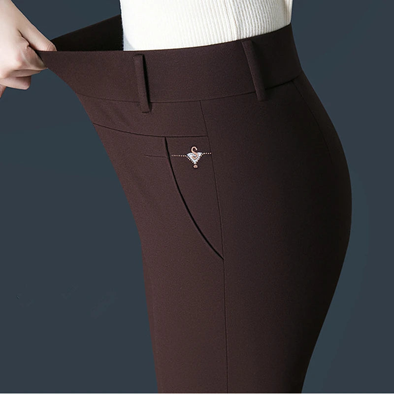 Black Stretch Suit Pants Women's Fashion Slim Trousers Green Purple Brown Pantalones 27-34