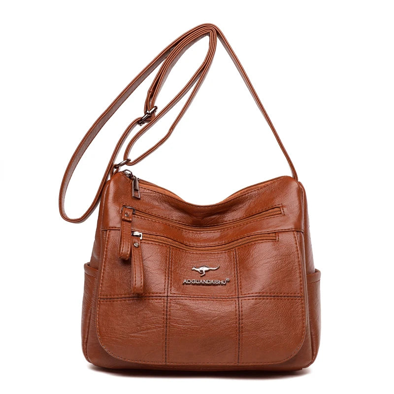 2023 Women’s Soft Leather Shoulder Bag – Multi-Layer Pockets Messenger Crossbody Bag