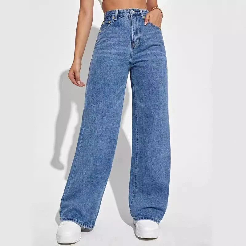 2024 new women's wear European and American loose Denim wide leg pants