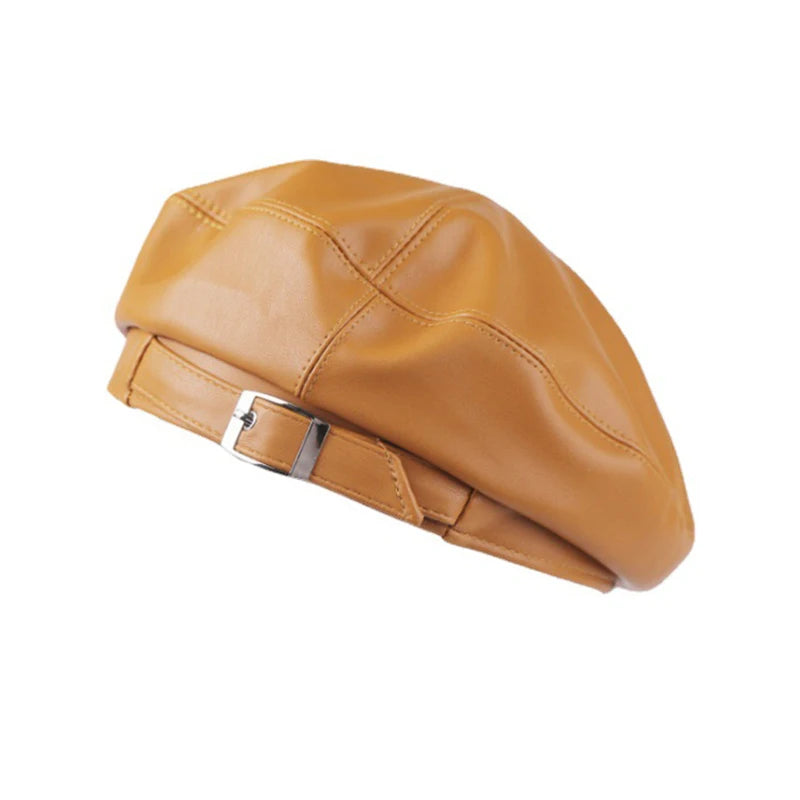 Fashion Girl Leather Beret Beanie Hat