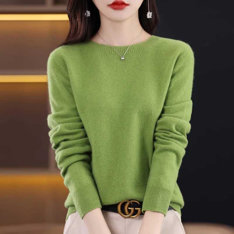 Wool Cashmere Sweater Women's O-Neck