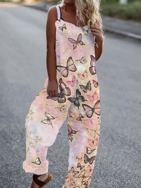 Elegant Vintage Retro Floral Print Women Jumpsuits Summer New Spaghetti Strap Casual Streetwear Office Rompers Overalls Female