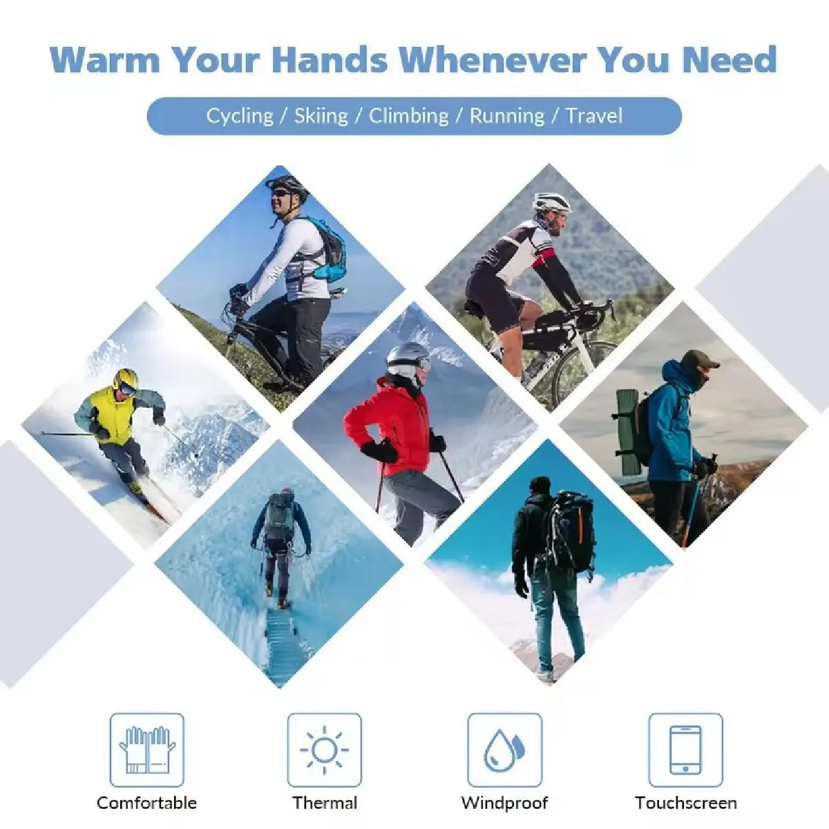 Waterproof Thermal Winter Gloves – Touchscreen Windproof Gloves for Running, Hiking, and Skiing