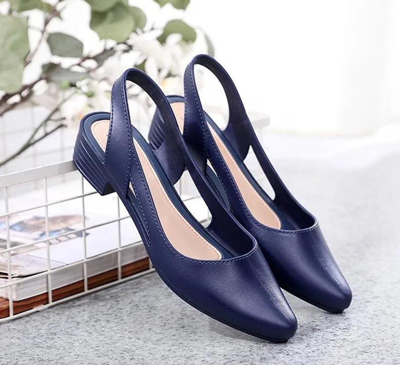 2022 New Women Sandals Jelly Shoes Black Blue Square Heels Pumps Ladies Fashion Summer Party Shoes
