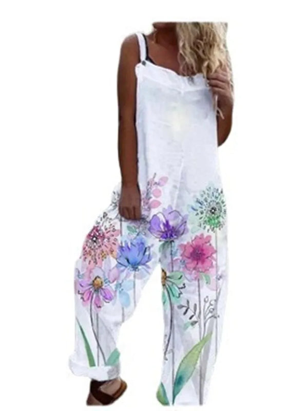 Elegant Vintage Retro Floral Print Women Jumpsuits Summer New Spaghetti Strap Casual Streetwear Office Rompers Overalls Female