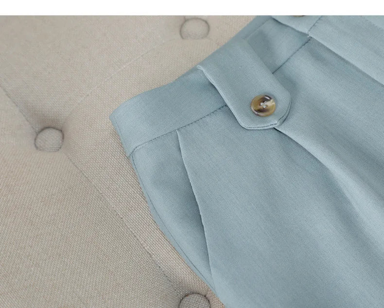 Solid Suits for Women 2024 Spring Fashion Office Ladies Long Sleeve Double Breasted Short Tops Chic Slim High Waisted Pant Suits