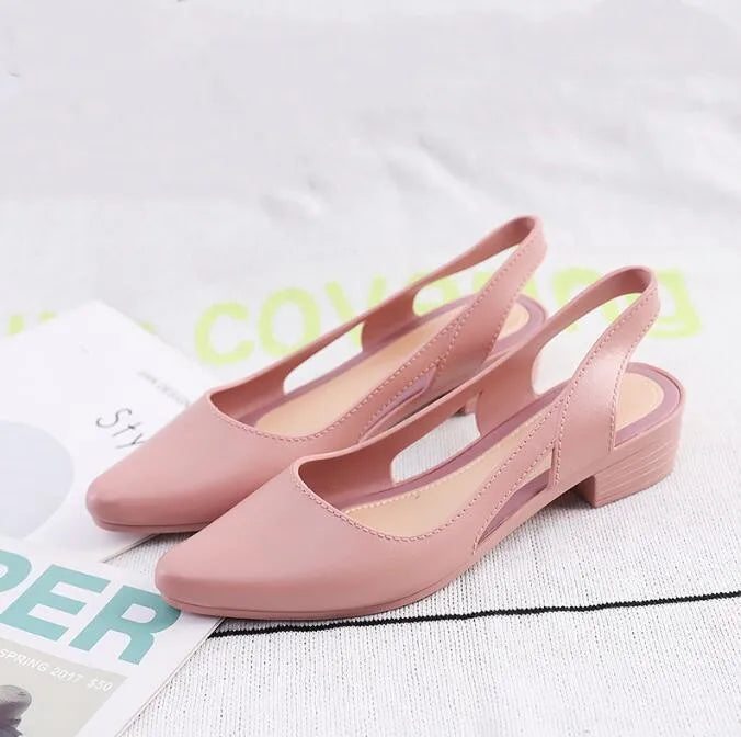 2022 New Women Sandals Jelly Shoes Black Blue Square Heels Pumps Ladies Fashion Summer Party Shoes