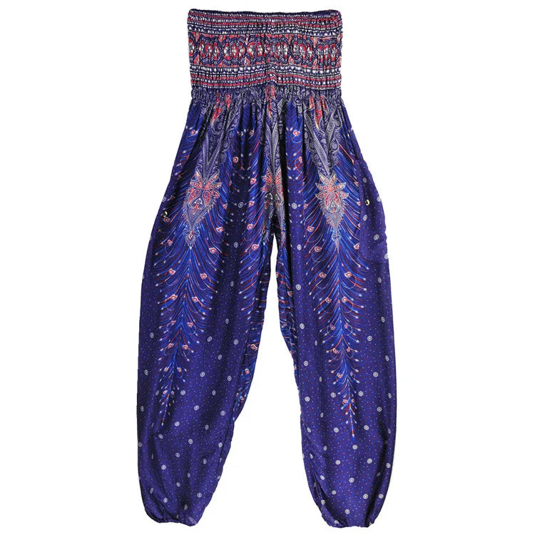 Women Yoga Boho Pants Leggings Floral Printing With Pocket Harem Bohemian High Waist  elastic waistband and ankle strapping