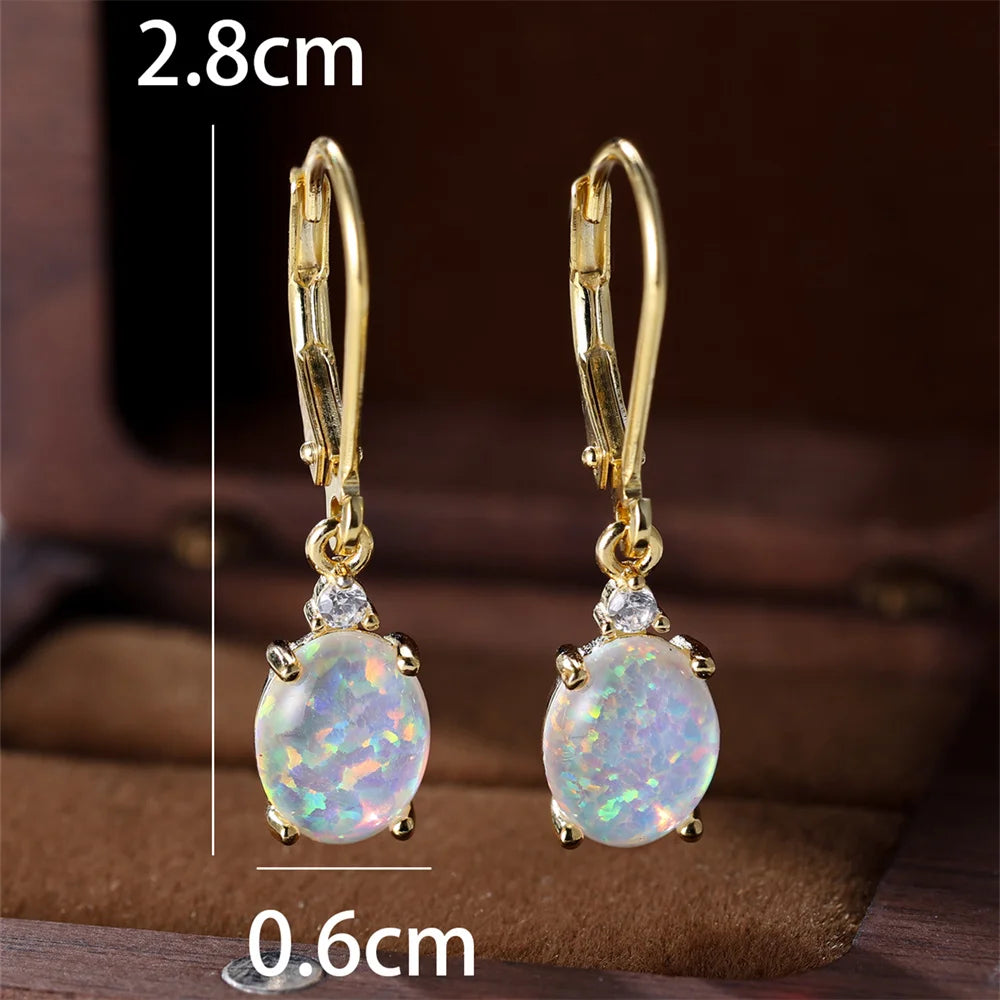 White and Blue Opal Oval Stone Hoop Earrings – Real 925 Sterling Silver Wedding Jewelry