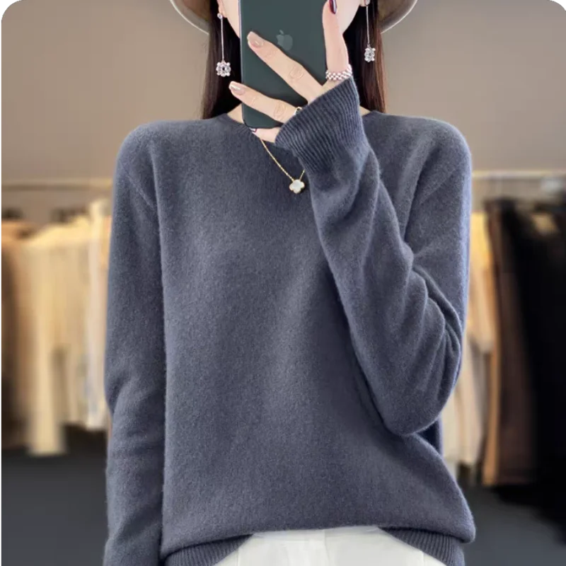 Wool Cashmere Sweater Women's O-Neck