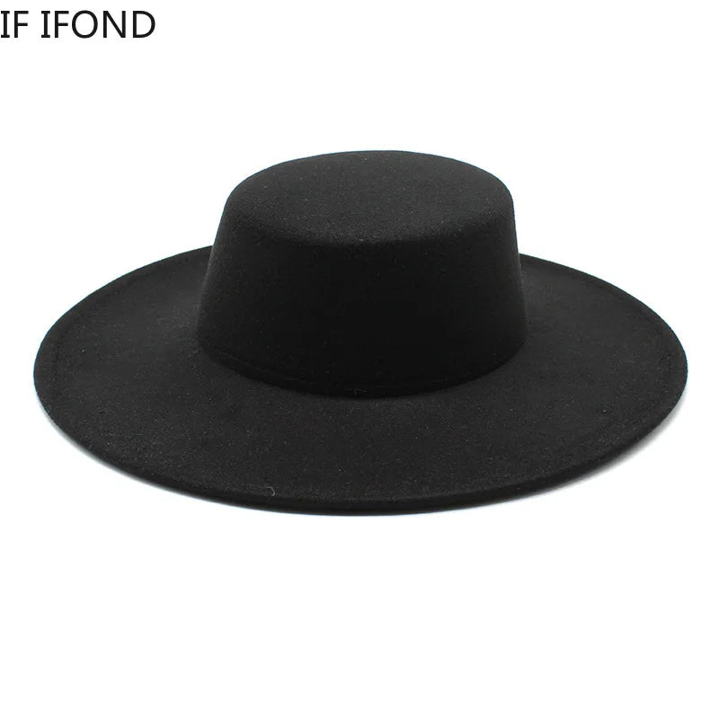 French Women's Wide Brim Fedora Hat – 10CM Winter Wool Felt Derby &amp; Wedding Jazz Hat