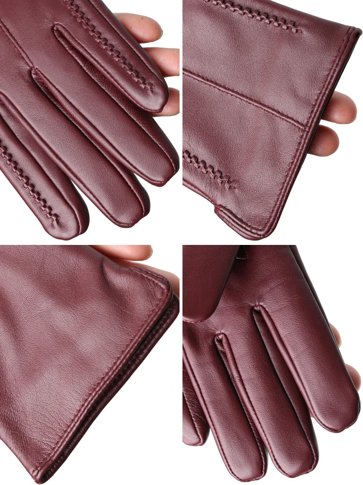 Size: 7 Women’s Sheepskin Leather Gloves – Winter Warm Plus Velvet Touchscreen Driving Gloves